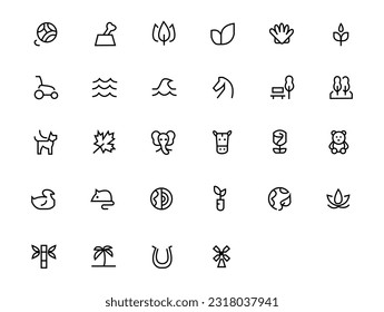 Vector illustration of animals and nature with line art type isolated on white background