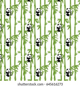 Vector illustration  animals pattern with cute baby panda bamboo background. Black and white bear. 