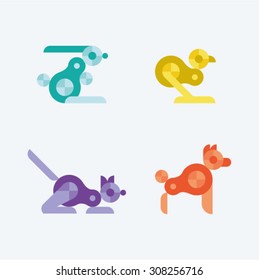 Vector illustration animals pets geometric set