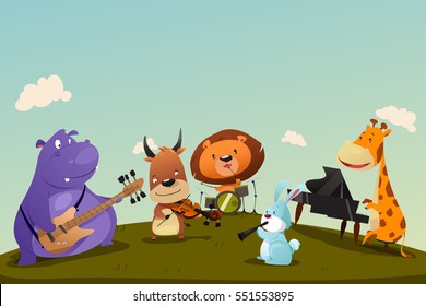 A vector illustration of Animals Playing Music Instrument in a Band