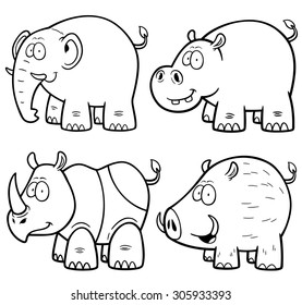 Vector Illustration of Animals set - Coloring book