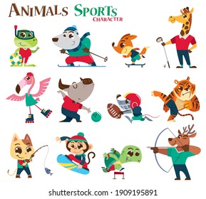 Ilustración vectorial de la caricatura Animals Sports. Reproductor de animales