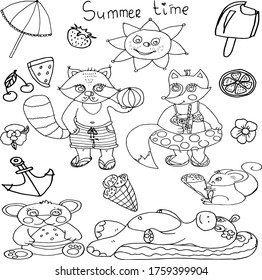 vector illustration of animals and summer elements