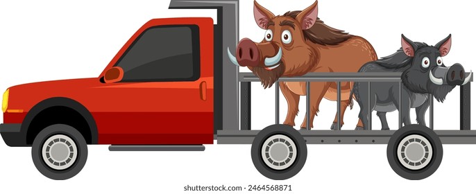 Ilustración vectorial de animales en un camión