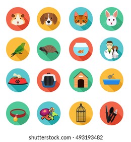 A vector illustration of Animals and Veterinarian Flat Icons