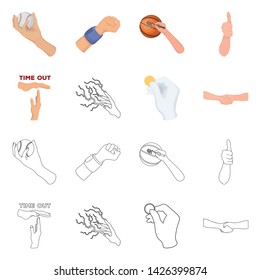 Vector illustration of animated and thumb symbol. Set of animated and gesture stock symbol for web.