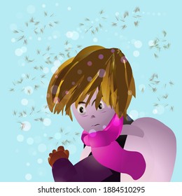 Vector Illustration Anime ,A boy Go Bacj From School At Snow Rain