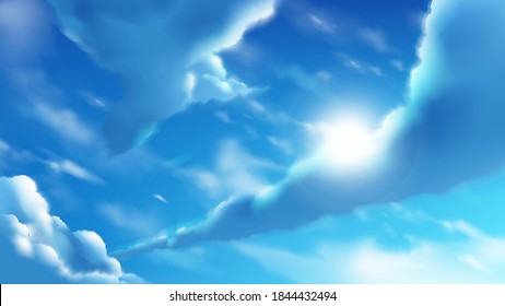 Vector Illustration Of Anime Clouds On The Bright Blue Sky