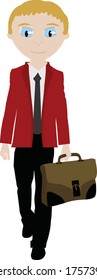 Vector Illustration Anime Style School Boy in Uniform with Soft Briefcase