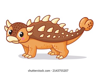 Vector illustration with Ankylosaurus on a white background. Cute dinosaur in cartoon style.