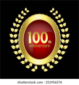 Vector illustration of Anniversary - 100 years. Gold - red on black.