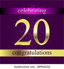Vector illustration of Anniversary - 20. Purple background with sparkles. Celebrating.