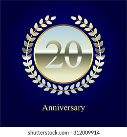 Vector illustration of Anniversary 20 th years. Laurel wreath on a blue background.