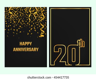 Vector Illustration of Anniversary 20th Outline for Design, Website, Background, Banner. Jubilee silhouette Element Template for festive greeting card. Shiny gold Confetti celebration