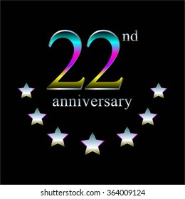 Vector illustration of Anniversary - 22. Silver stars on a black background.