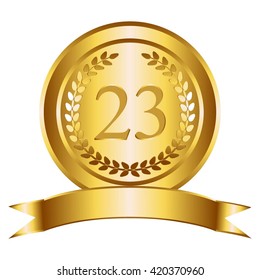 Vector illustration of Anniversary - 23. Gold laurel wreath and ribbon.