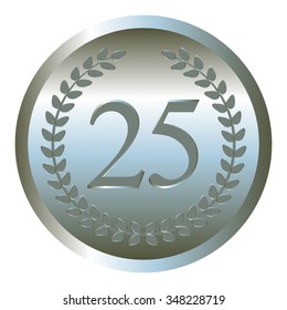 Vector illustration of Anniversary - 25. Laurel wreath on a silver background.