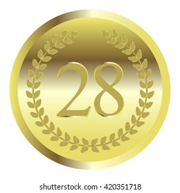 Vector illustration of Anniversary - 28. Laurel wreath on a gold.