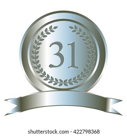 Vector illustration of Anniversary - 31. Silver laurel wreath and ribbon.
