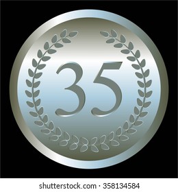 Vector illustration of Anniversary - 35. Silver laurel wreath on a black background.