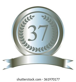 Vector illustration of Anniversary - 37. Silver laurel wreath and ribbon.