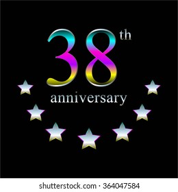 Vector illustration of Anniversary - 38. Silver stars on a black background.