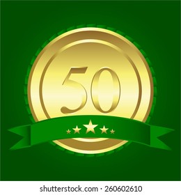 Vector illustration of Anniversary - 50. Five stars. Green ribbon.