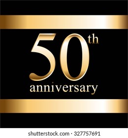 Vector illustration of Anniversary 50 years. Gold ribbons on a black background.