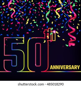 Vector Illustration of Anniversary 50th Outline for Design, Website, Background, Banner. Jubilee silhouette Element Template for festive greeting card. Shiny colorful Confetti celebration