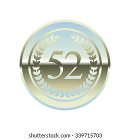Vector illustration of Anniversary - 52. Laurel wreath on a silver background.