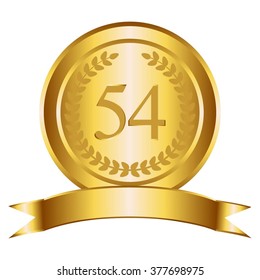 Vector illustration of Anniversary - 54. Gold laurel wreath and ribbon.