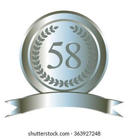 Vector illustration of Anniversary - 58. Silver laurel wreath and ribbon.