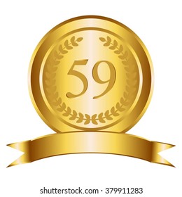 Vector illustration of Anniversary - 59. Gold ribbon and laurel wreath.