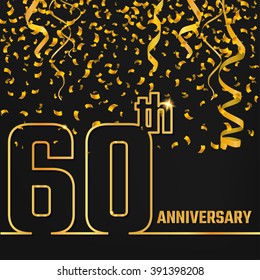 Vector Illustration of Anniversary 60th Outline for Design, Website, Background, Banner. Jubilee silhouette Element Template for festive greeting card. Shiny gold Confetti celebration