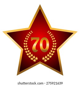 Vector illustration of Anniversary - 70 years. Red star and gold laurel wreath. Victory.