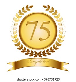 Vector illustration of Anniversary - 75. Gold ribbon and laurel wreath.