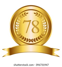 Vector illustration of Anniversary - 78. Gold ribbon and laurel wreath.