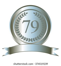 Vector illustration of Anniversary - 79. Silver laurel wreath and ribbon