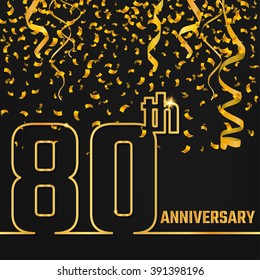 Vector Illustration of Anniversary 80th Outline for Design, Website, Background, Banner. Jubilee silhouette Element Template for festive greeting card. Shiny gold Confetti celebration