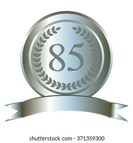 Vector illustration of Anniversary - 85. Silver laurel wreath and ribbon.