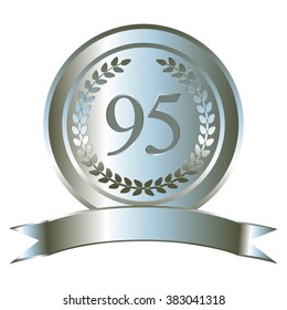 Vector illustration of Anniversary - 95. Silver laurel wreath and ribbon.