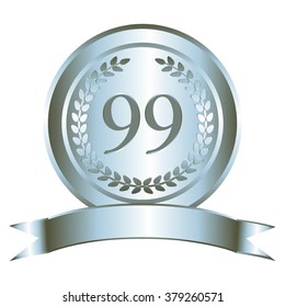 Vector illustration of Anniversary - 99. Silver laurel wreath and ribbon.