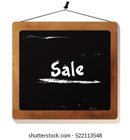 Vector illustration for announcement. Handwritten with white chalk text in the center of blackboard isolated on a white background. Illustration for posters, banners, web design.