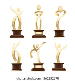 vector illustration. Annual Film Awards Oscars, abstract statue set of abstract people logos icons in different poses.