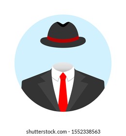 Vector illustration of anonymous avatar in a suit and hat