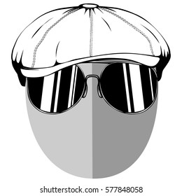 Vector illustration anonymous in cap with sunglasses on white background.