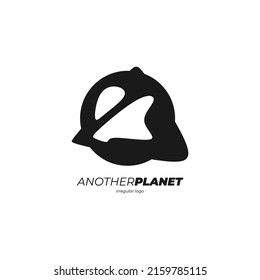 Vector illustration, another planet logo with text underneath, irregular design style.