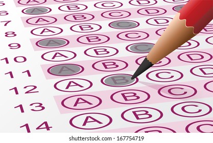Vector illustration of an answer sheet with pencil