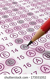 Vector illustration of an answer sheet with pencil