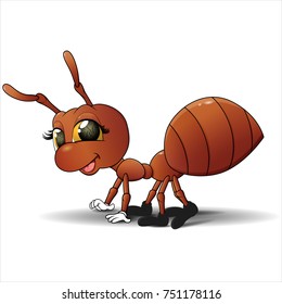 Vector illustration ant. Sign or logo in the form of an ant, painted in color. Insect mascot.